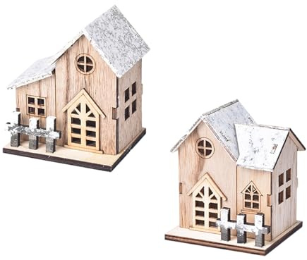 EPIGEIST 2 Piezas Casas Luminosas de Madera para Navidad de Adornos Decorativos con Luz LED para Mesa Estantería y Festivo Navideño