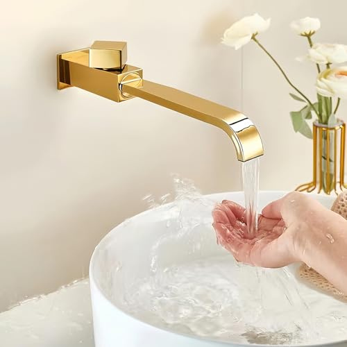 XDSMB Kaltwasser Wasserfall 360° Dreh Waschtischarmatur Wasserfall Wandmontage Einhebelmischer Waschbecken,Gold