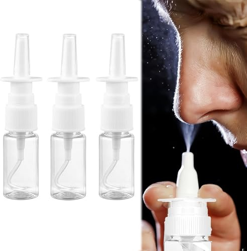 Ezranova Lot de 3 flacons vaporisateurs nasaux vides de 10 ml, pulvérisateur à brume fine pour solution saline, huiles essentielles, soins de la rhinite et voyage, récipient étanche rechargeable