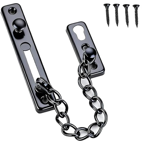 Catenella per porta, in acciaio inox 304, colore nero, con molla di sicurezza, antifurto con viti, catene per porte d'ingresso, sicurezza per famiglia, hotel, appartamento, camera da letto