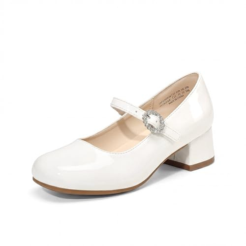 DREAM PAIRS Girls Dress Shoes Mary Jane Low Heels Flower Wedding Party Pump Prom Footwear for Little/Big Kids,Size 1 Little Kid,White,SKPU26003K