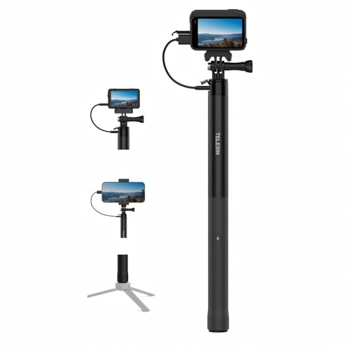TELESIN 102 cm Ricaricabile Selfie Stick Estensione Monopiede con maniglia di ricarica 5000 mAh Power Bank Maniglia di ricarica per GoPro 13-9 Insta360 DJI Osmo Action 6 5 Pro 4 3 & iPhone & Android