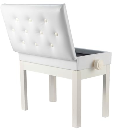 CROWNSHOP Piano Stools 56x34x48cm Height Adjustable Piano Stool Faux Leather Keyboard Bench with Storag Multi-Purpose Stool for Piano Stool Storage (White)