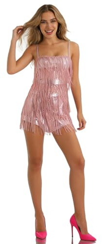 Dacnod Sequin Fringe Dress Jumpsuit Sparkly Glitter Shorts Dress Tassel Flapper Dresses Layered Fringe Sleeveless Disco Birthday Dance Outfits