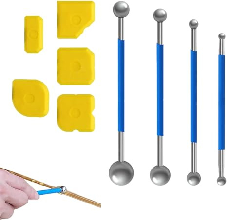 Kit De Herramientas De Masilla Y Lechada De Silicona, Juego De Raspadores De Acabado De Sellador De 15 Piezas Con Junta Esférica De Metal, Alisadores De Silicona, Tabla De Masilla Y Raspadores De Plás