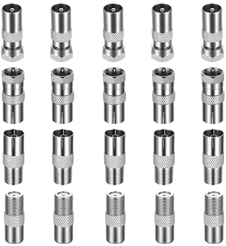 20 Pz Connettori Antenna TV, Adattatore Connettore Antenna TV, Set di Adattatori SAT maschio/femmina, Coassiali Connettore F per Cavo Antennas, Accoppiamento F per Spina Coassiale Satellitari