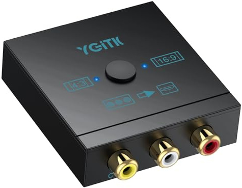 YGiTK Convertidor de RCA a HDMI con Resolución HD 1080P, Plug & Play | Adaptador de AV a HDMI con Selector 4:3/16:9, Convertidor de Audio y Vídeo CVBS para Wii, PS2, N64, VHS y DVD