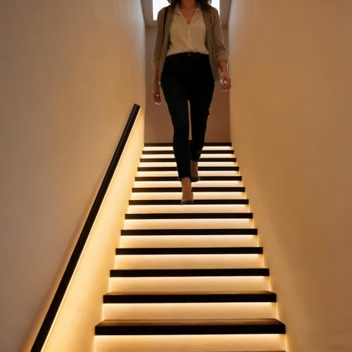 Pasamanos Escalera Led Luz LED de Pasamanos de Escalera con Sensor de Movimiento, Iluminación de Pasamanos de Escalera de Aluminio para Escaleras y Pasillos Interiores(Left,520cm/17.1ft)