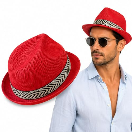 OTHERWISETRIVIAL Chapeau de paille unisexe style Panama Fedora pour la plage et le style décontracté