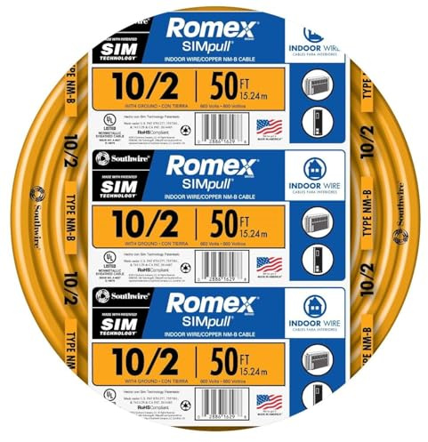 Southwire Romex™ Brand Simpull Solid Indoor 10/2 W/G NMB Cable 50ft coil - SW# 28829022