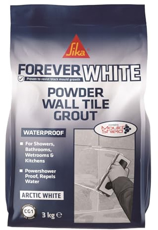 Sika Forever White Powder Wall Tile Grout, Arctic White, 3kg | Water Resistant – Contains Mould Shield – Suitable For Interior Use Only