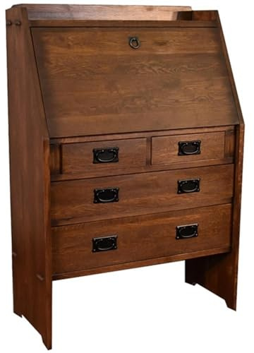 Crafters & Weavers Mission Solid Oak Secretary Desk with Drawers and Display Shelves
