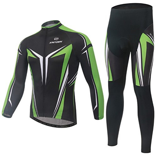 Baymate Herren Atmungsaktiv Langarm Trikot Set Fahrradbekleidung Fahrradtrikot mit Fahrradhose
