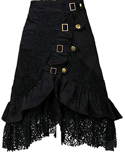 Taiduosheng - Gonna da donna in stile Steampunk, per feste e locali notturni, stile punk gotico retrò, colore: nero con pizzo, Nero , XL