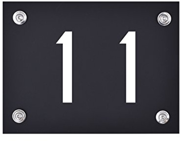 Hausnummer Schild 11 aus Acryl, Hausnummernschild in schwarz | Hochwertiges, wetterfestes Hausnummern-Schild in weißer Schrift inkl. Befestigungszubehör, rostfrei und UV-beständig