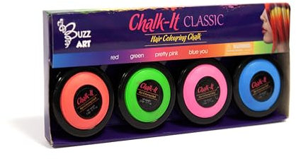 Chalk-It Classic – Hair Coloring Chalk Set with 4 Vibrant Shades (Red, Green, Pink, Blue), Temporary Hair Color for Kids & Adults, Easy to Apply & Wash Out