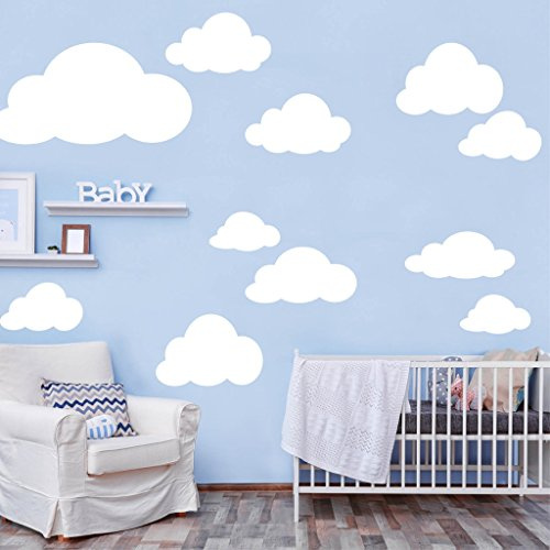 Wandtattoo XXL Große Wolken Set in der Farbe WEIß / 10 Stück