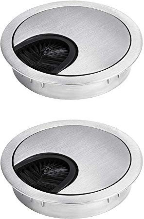 HO2NLE 2Pcs Desk Table Grommet 60mm(2.4 inch) Brushed Chrome Desk Cable Wire Grommet Cable Port Hole Covers Tidy for Home Office Computer Table Wire Organizer