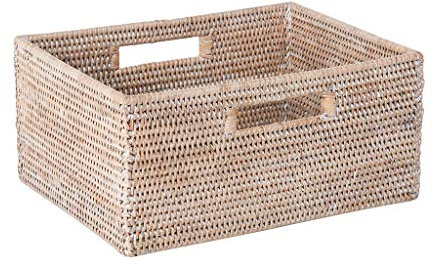 KOUBOO La Jolla Rattan Shelf Handles, Medium, White-Wash Storage Basket