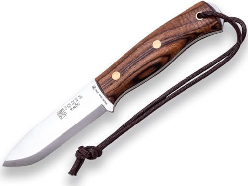Joker Cuchillo de caza Ember CN122-P, mango nogal, hoja de 10,5 cm, funda piel con pedernal incluído, Herramienta de pesca, caza, camping y senderismo
