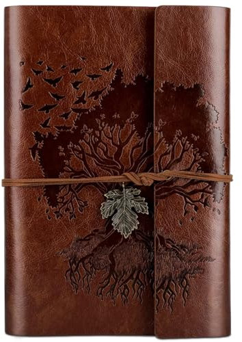 OMEYA PU-Leder-Tagebuch, Nachfüllbar, VintageTagebuch Reisetagebuch zum Schreiben, Reise-Notizbuch, Tagebuch, Geschenk für Mädchen, Jungen, Frauen, Männer, Blanko-Seitenm, A5 23.3 × 16 cm, Braun