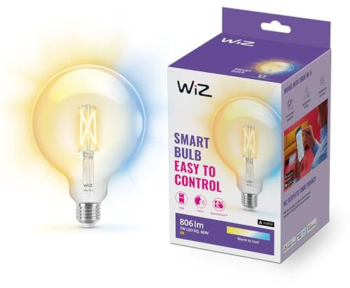WiZ Lampadina Smart WiFi, Luce Bianca da Calda a Fredda Dimmerabile, Filament, E27, 7W, Tecnologia SpaceSense, Controllo Vocale (Alexa, Apple HomeKit, Google Home)