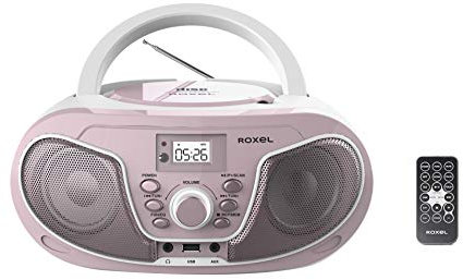 Roxel RCD-S70BT Portable Boombox CD Player with Remote Control, FM Radio, USB MP3 Playback, 3.5mm AUX Input, Headphone Jack, LED Display Wireless Music Streaming(Pink)