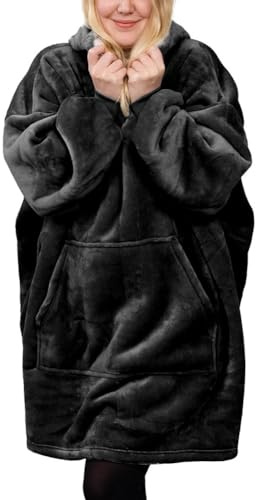 Michorinee Sherpa Hoodie Sweatshirt Kuscheldecke Ultra Weiche Warme Original TV Decke mit Ärmel und Tasche Baumwolle Fleece Kapuzen Pullover for Erwachsene Männer Damen Teenager, Schwarz