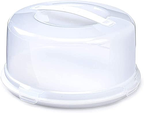 KARRMA White Plastic Cake Carrier Box - Lockable Lid Cover Box - Lid Carry Handle - Durable - Easy Locking -Dishwasher, Freezer & Microwave Safe- Lightweight Safe Storage Container
