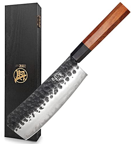 MITSUMOTO SAKARI 19 cm Professionella Handsmidda Köksknivar, Japanska Kolstålsknivar, Professionell Slaktkniv