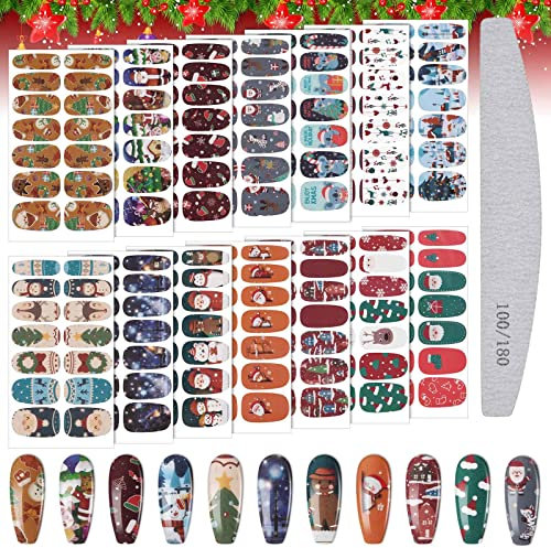 EBANKU Weihnachten Nagel Aufkleber, 14 Blätter Weihnachten Nagelfolie Selbstklebend Nagelsticker mit Nagelfeile für DIY Nageldekoration (B)