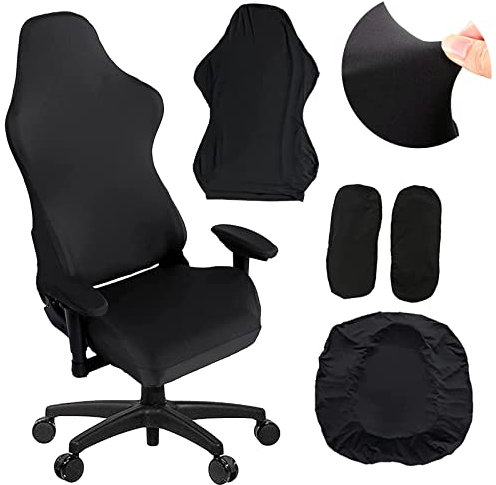housse chaise gaming - housse fauteuil bureau 4pièces/ensemble housse fauteuil gamer avec housses d'accoudoirs/couvertures de dossier de chaise/housse de siège de chaise, gaming chair cover (Noir)