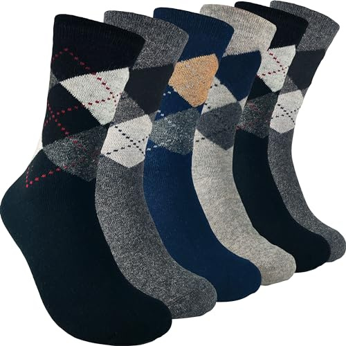 Topline 6 Paia Calzini Invernali Uomo in Lana, Calzini Caldi, Losanges, 40-46