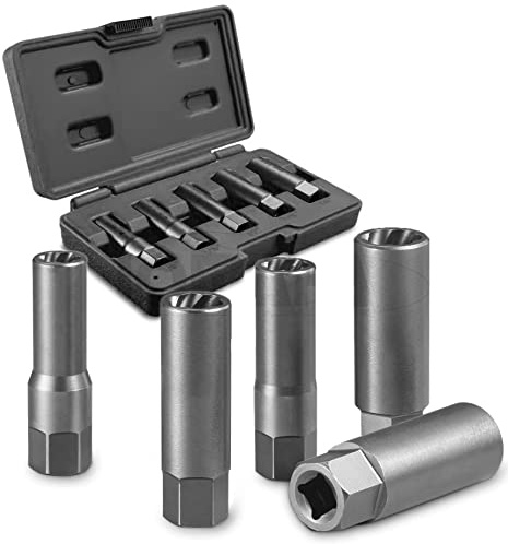 Juego de vasos LARGOS para quitar tuercas y tornillos dañados y tornillos antirrobo (VASOS TWIST), 5 piezas