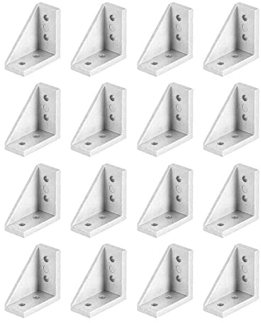 sourcing map 16Pcs Inside Corner Bracket Gusset, 38x38x18mm 2040 Angle Connectors for 2020/2040 Series Aluminum Extrusion Profile Silver
