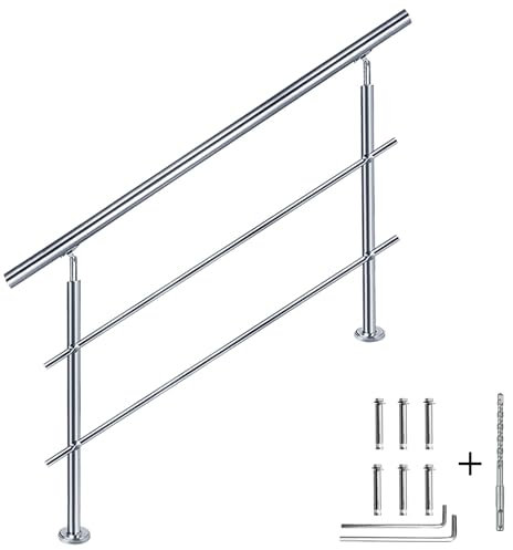 CAVATINY Edelstahl Handlauf Geländer für Treppen Brüstung Balkon mit 2 Querstreben - Innen und Außen Handlauf Geländer Treppengeländer Edelstahl Brüstung Balkon (150CM, 2 Querstreben)