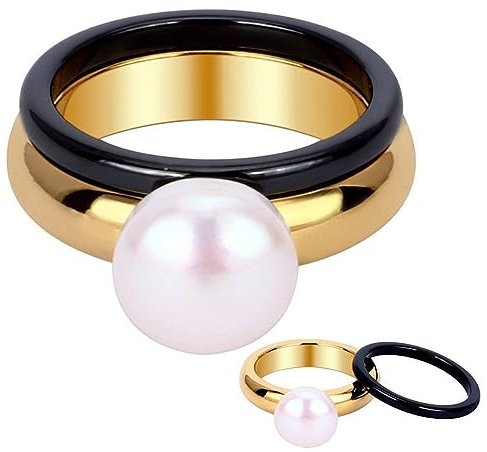 MIATCENRT Keramikringe Für Damen – Aus Keramikringen, Modischer Stil, 10 Mm Breit, Perlenringe Für Damen, Schwarze Keramikringe, Verlobungsmodeschmuck, Schwarz, 6