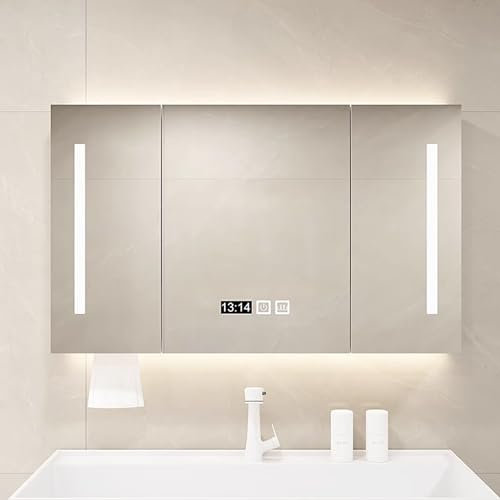 UkewEi LED Badezimmerschrank mit Beleuchtung, Dimmbar, Beschlagfrei Spiegelschrank Bad mit Beleuchtet, Touch-Schalter, Uhr, Wand Montierter Intelligent Hängeschrank mit Stauraum (Color : B, Size : 9