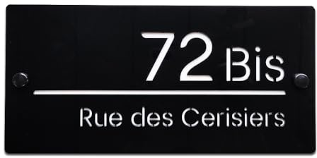 Signalétique.biz France - Numéro de Maison Blanc ou Noir avec nom de Rue Personnalisable, Plaque Acrylique numéro de Maison à Visser - Noir -
