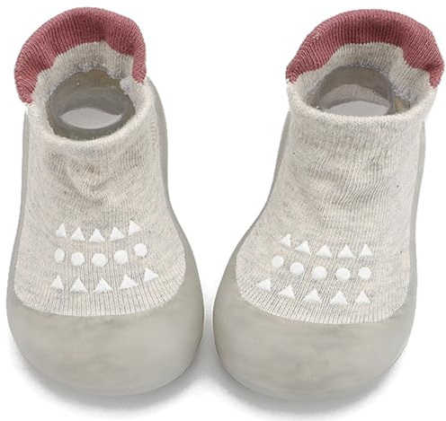 Baby pojkar flickor strumpskor småbarn barfotatofflor andas första gåstolar med halkfri gummisula, Grått, 6-12 Months