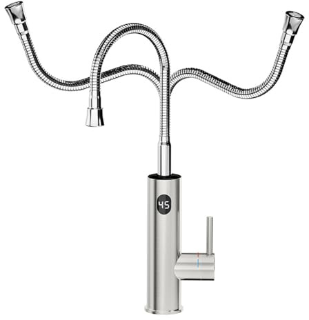 Elektrischer Wasserhahn mit Durchlauferhitzer mit Flexibler Auslauf, Silber