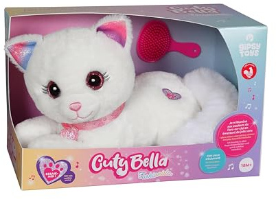 Gipsy Toys – Cuty Bella Fashionista – Interaktives Plüschtier Katze Cuty Bella Fashionista – ganz weich, leuchtet im Rhythmus schöner Melodien – 30 cm – Weiß Rosa