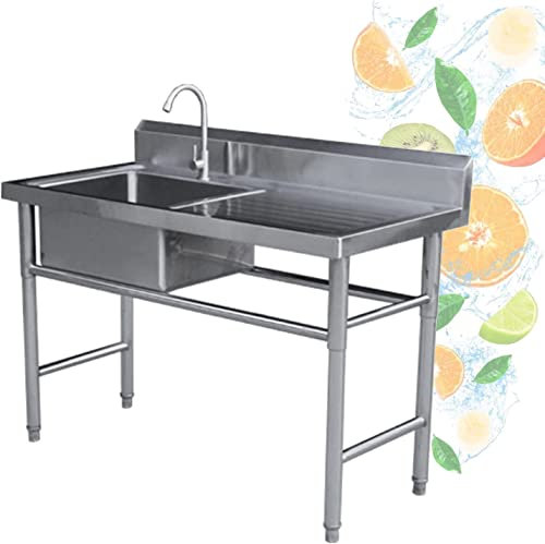 Sink Home Küchenspülen Freistehendes 304-Edelstahl-Einzelbecken Kommerzielles Restaurant-Küchenspülen-Set, einzelner Kaltwasserhahn, Wäschespüle für