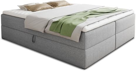 Sofnet Boxspringbett Base mit 2 Bettkästen - Doppelbett mit Bonell-Matratze und Topper, Polsterbett, Freistehendes Bett, Bettgestell, Schlafzimmer (Grau (Inari 91), 140 x 200 cm)