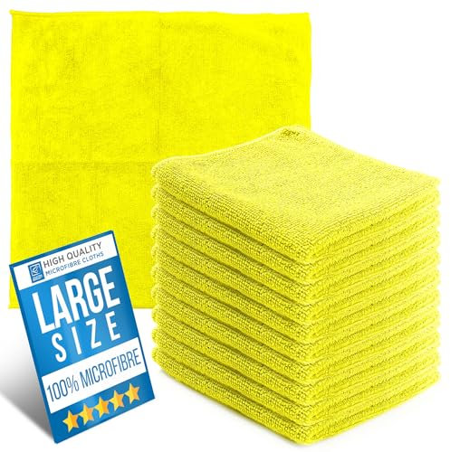 Microfiber Cleaning Cloth, Large Size 40x40cm, Super Absorbent Lint Free Microfibre Cloths Cleaning for Home, Kitchen, Surface, Mirrors, Bathrooms, Motorbike, Car (Yellow, 10)