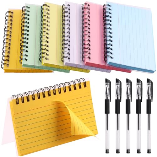 Swpeet 300 hojas de índice multicolor de 3 x 5 pulgadas con 5 bolígrafos, tarjetas de notas encuadernadas en espiral para estudio, escuela de enfermería, oficina, tomar notas y listas de tareas