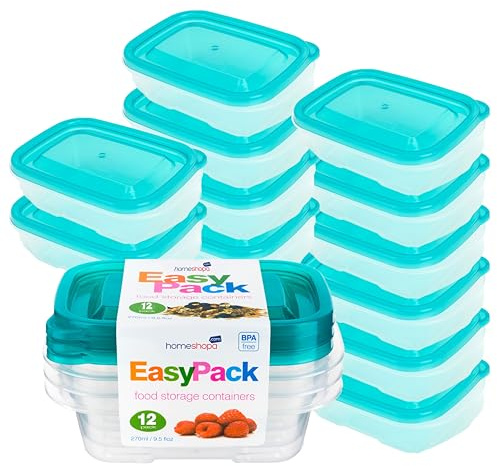 HOMESHOPA Plastic Food Storage Containers with Lids, 12 Pack 270ml Leakproof BPA Free Stackable, Micorwave Freezer & Dishwasher Safe, Reusable Airtight Meal Prep Lunch Box