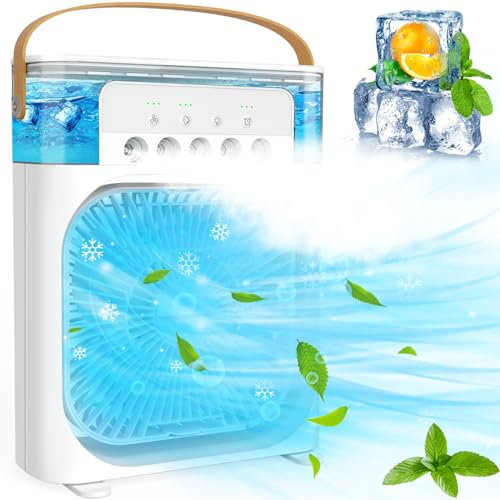 Portable Air Cooler - Portable Air Conditioner Small Quiet Personal AC,USB Powered Mini Desktop Cooling Misting Fan, 1/2/3 H Timer, 3 Speeds,360°Adjustment,for Office, Home, Room,Desk,Car - White