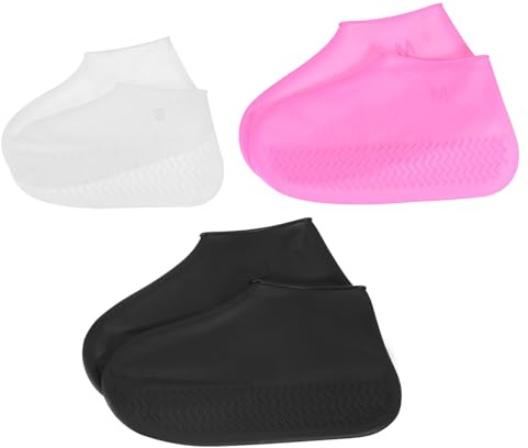 PATIKIL S/M/L Waterproof Silicone Shoe Cover, 3 Pairs Reusable Non-Slip Overshoes Rain Shoes Cover Protectors Galoshes for Outdoor Rain Snow, White Pink Black