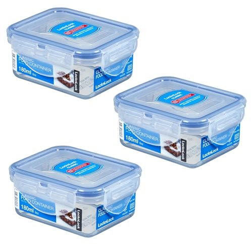 LocknLock 3er Set HPL805 Vorratsdosen - Frischhaltedosen 180 ml - Maße (LxBxH): 108 x 88 x 48 mm - Geeignete Dosen zum Einfrieren und Mikrowelle - Lock and Lock Dosen Food Box Meal-Prep-Boxen